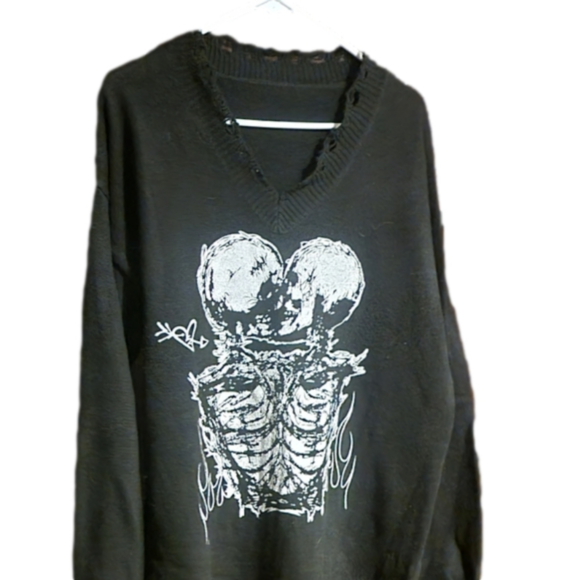 ROMWE Sweaters - Romwe black sweater skeletons kissing distressed neck and hem